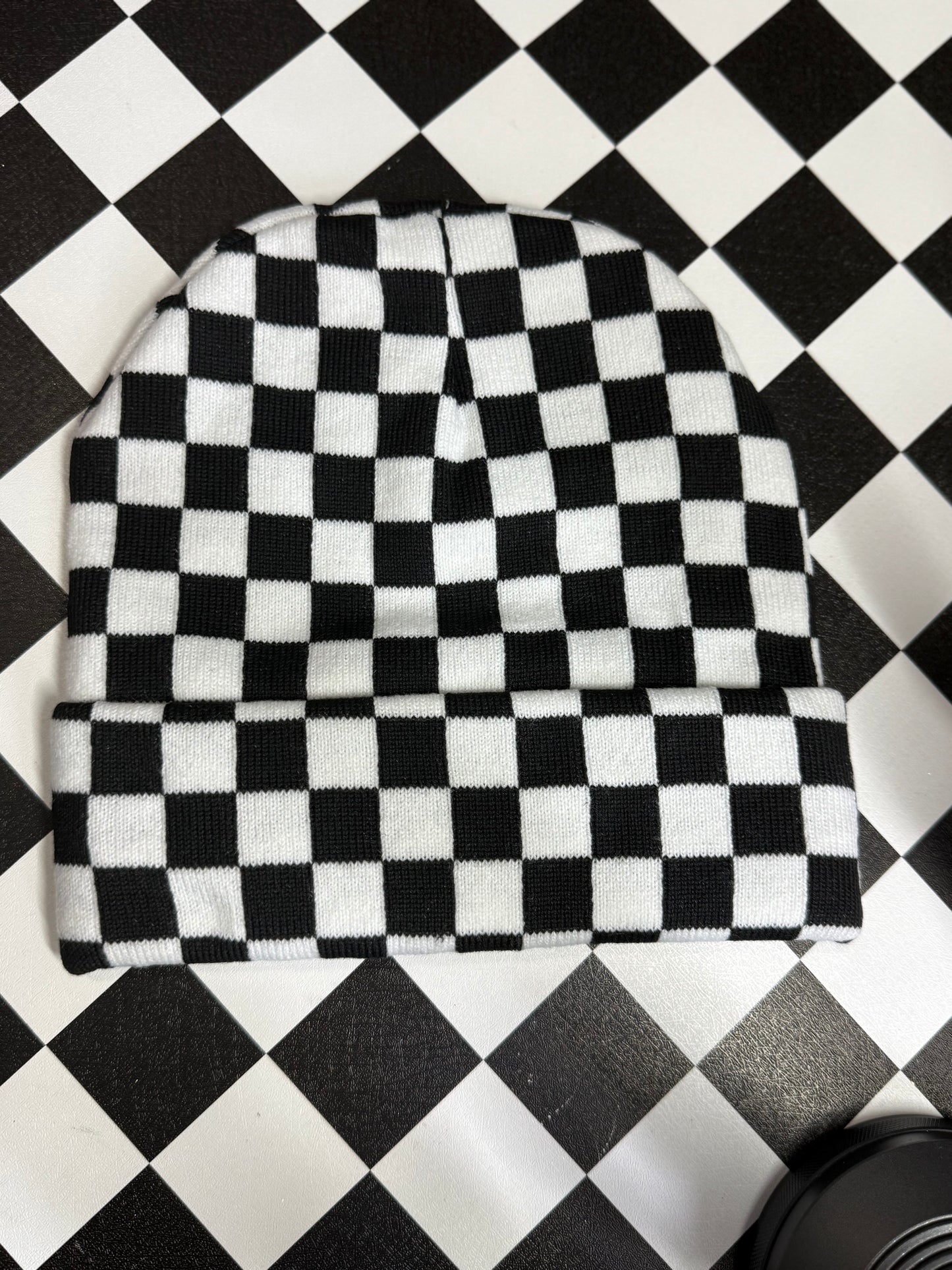 BEANIE- BLACK AND WHITE CHECKERED