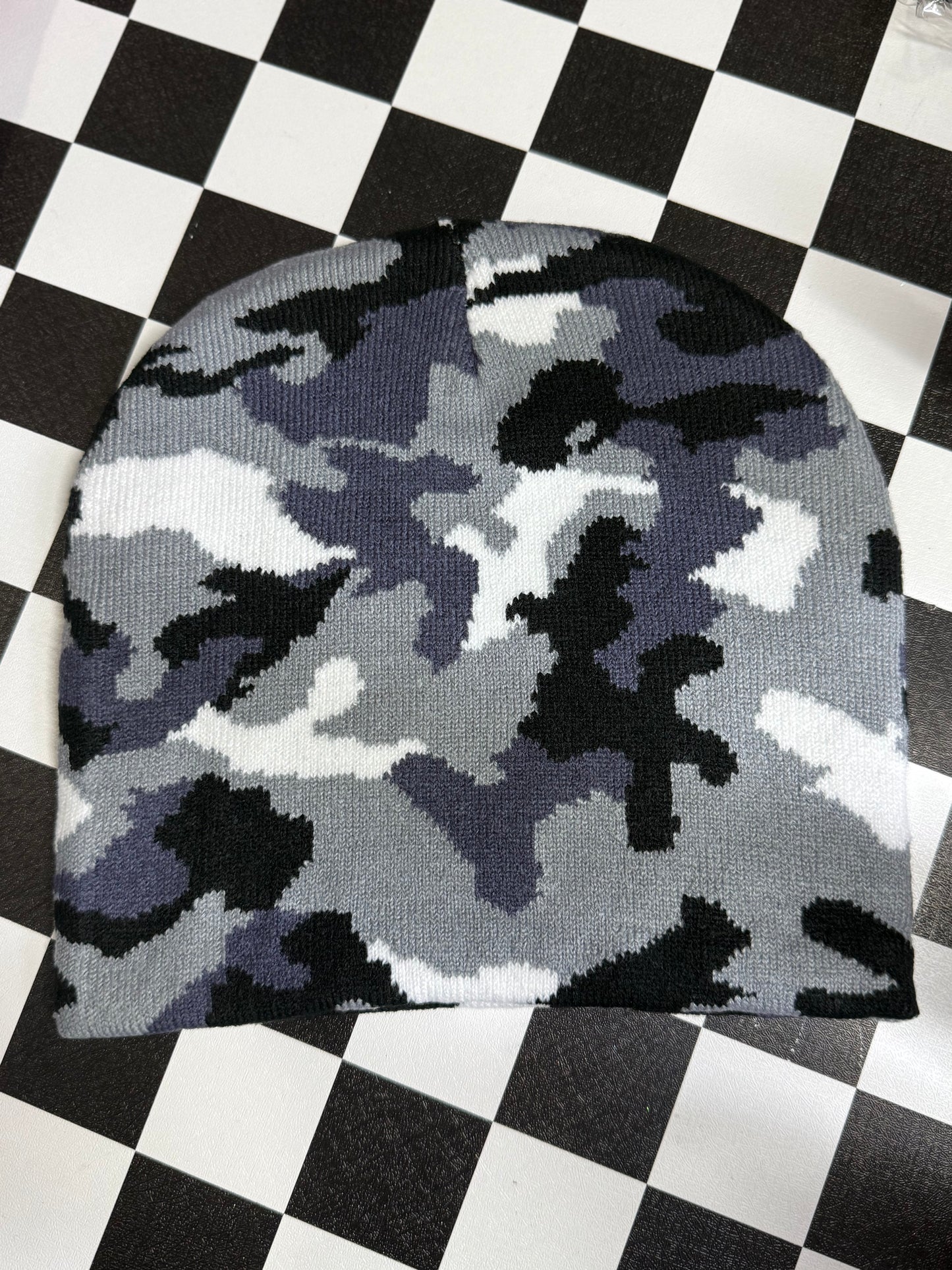 BEANIE- CAMO PURPLE BLACK WHITE