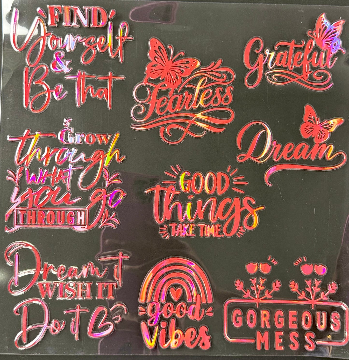 RED HOLO POSITIVE QOUTES UVDTF ELEMENT