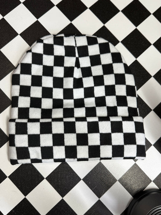 BEANIE- BLACK AND WHITE CHECKERED