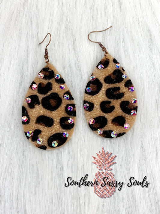 Blingy Teardrop Leopard Earrings