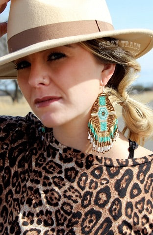 Mustard and Turquoise Beaded Fringe Earrings