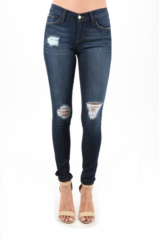 Dark Blue DISTRESSED SKINNIES FOR CURVES